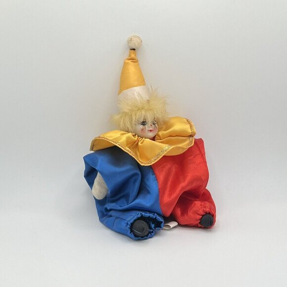 Vintage Porcelain Head Jester Clown Doll 9" Collectible Circus Sand Filled - Picture 3 of 14